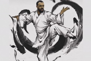 看得出来很喜欢了!狄龙转发自己身着道袍练习传统武当武术插画